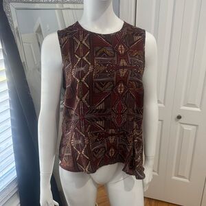 BCBGMaxAzria Geometric Print Sleeveless Top in Burgundy and Gold
